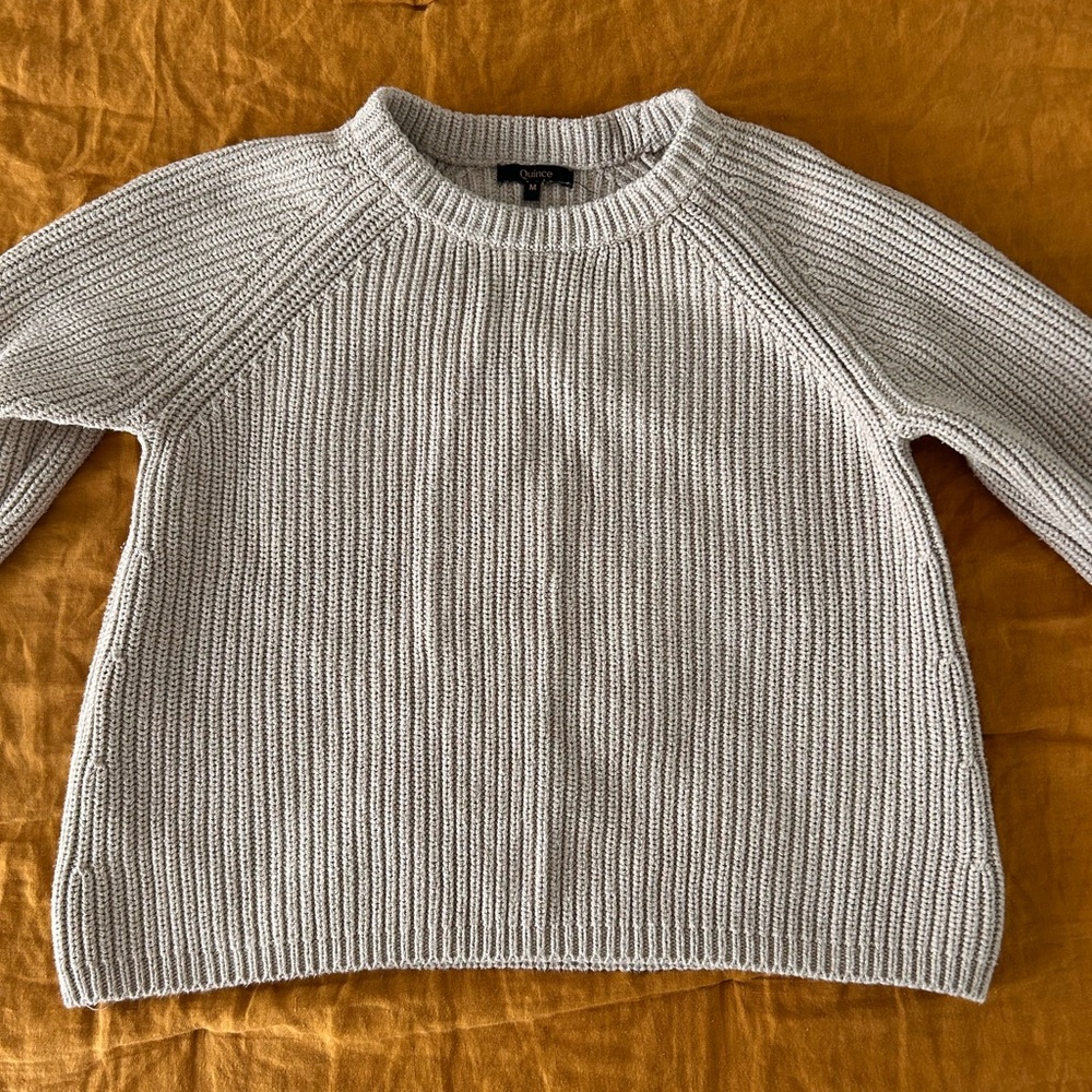 Quince Beige Crew Neck Sweater with Ribbed Knit